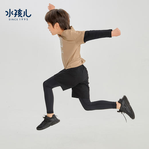水孩儿童装男童训练运动裤舒适假两件弹力裤时尚简约打底裤子 商品图3