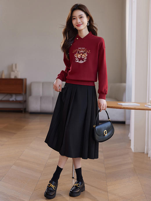 【年货节】熙世界本命年衣服秋冬国风国潮套头上衣红色加绒卫衣 商品图7