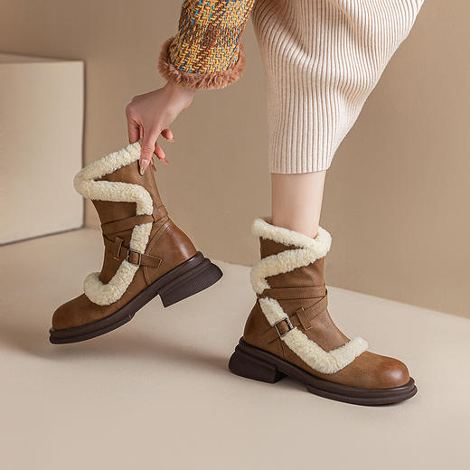 新款保暖，羊羔毛厚底牛仔靴XWJ-X180-19 商品图6