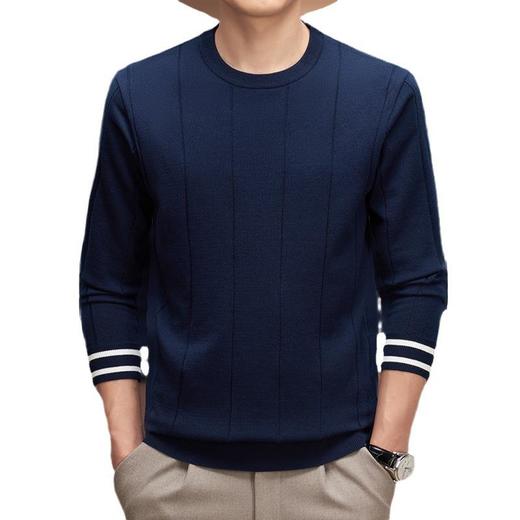 羊毛混纺秋冬季针织衫男式中年新款简约休闲圆领毛衣百搭潮流打底衫男 商品图4