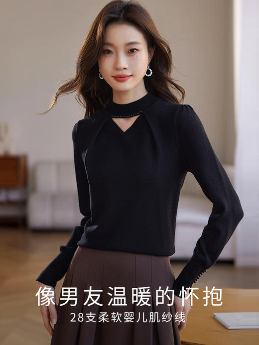 【年终特卖】熙世界钉珠半高领毛衣秋冬内搭本命年红色针织打底衫 商品图3