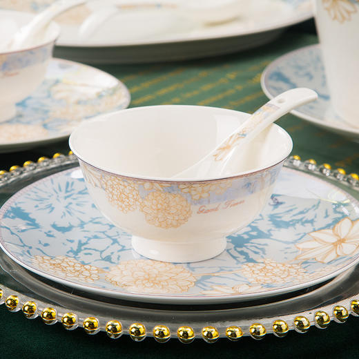 自然醒碗碟套装家用轻奢景德镇陶瓷骨瓷餐具套装碗盘家用乔迁TXTX 商品图1