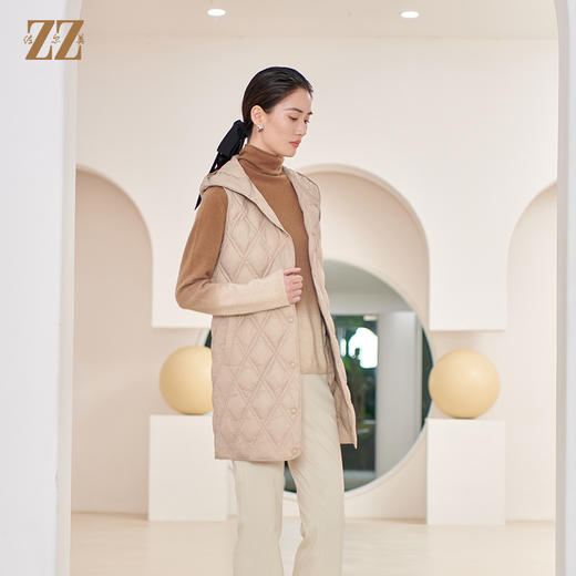 佐尔美冬季新款 气质百搭无袖连帽羽绒服双面呢套装女E34YY17 商品图1