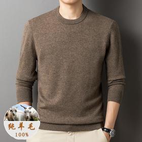 纯羊毛针织毛衣秋冬季新款纯色简约百搭加厚保暖打底羊毛衫男