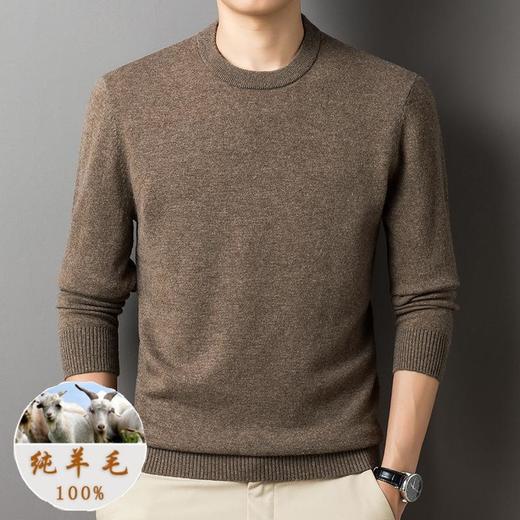 纯羊毛针织毛衣秋冬季新款纯色简约百搭加厚保暖打底羊毛衫男 商品图0