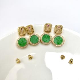 S925翡翠耳坠-圆面方块耳钉