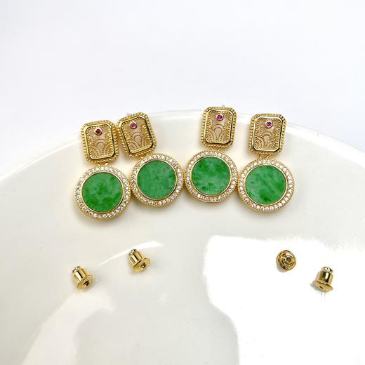 S925翡翠耳坠-圆面方块耳钉 商品图0