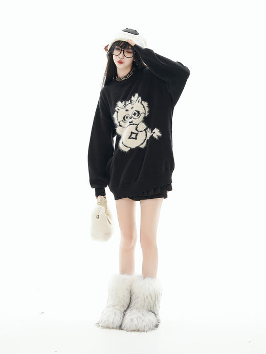 【服饰专场】秋冬新款实拍宽松美式国潮龙年提花圆领针织毛衣 商品图1