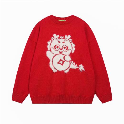 【服饰专场】秋冬新款实拍宽松美式国潮龙年提花圆领针织毛衣 商品图5