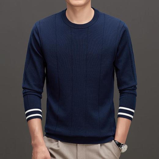 羊毛混纺秋冬季针织衫男式中年新款简约休闲圆领毛衣百搭潮流打底衫男 商品图1
