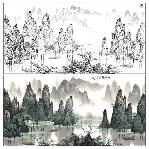 【大彩图】白雪石横幅工笔画白描底稿《千峰竞秀》临摹勾线高清打印稿BX03 商品图0