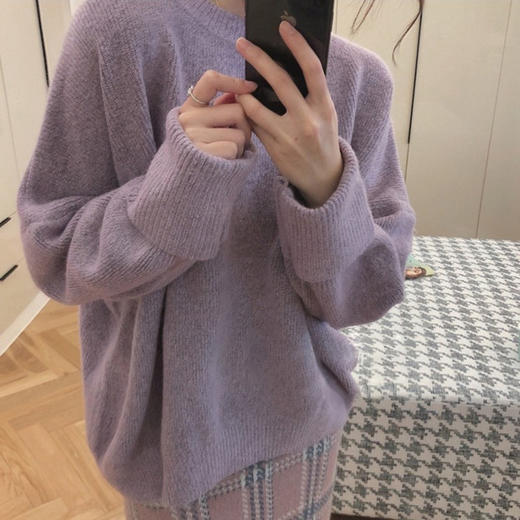 秋冬【香芋薰衣草紫毛衣女】慵懒套头 宽松外穿 仙女内搭 打底毛线衣 商品图1