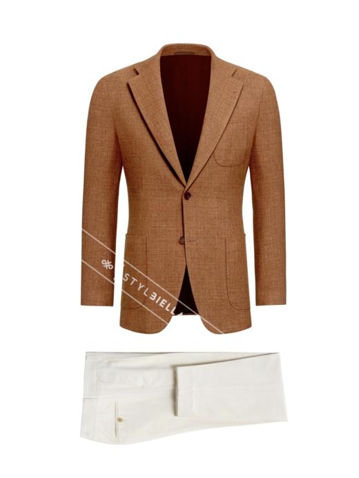 Stylbiella 羊毛蚕丝埃及棉混织橙色全麻衬单西 商品图5