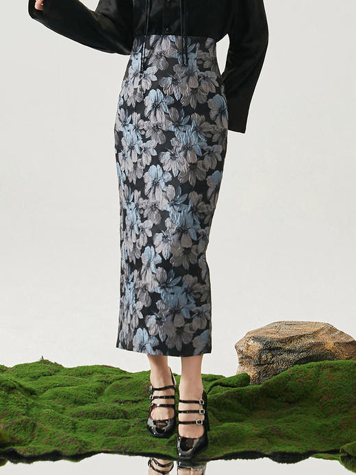 扶摇 高级感超好看新中式国风唐装盘扣黑色短外套提花半身裙包臀裙高腰显瘦 商品图7