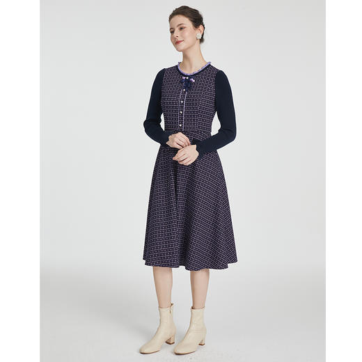 司歌弹力冬连衣裙毛织长袖圆领收腰气质优雅A881115 商品图1