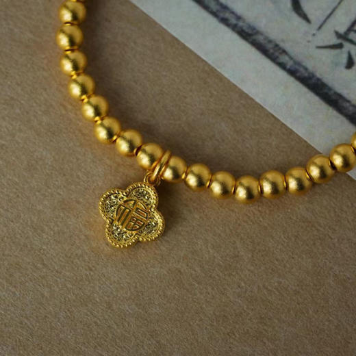 古法黄金点钻系列  四叶草/福禄如意金珠手环手链 商品图3