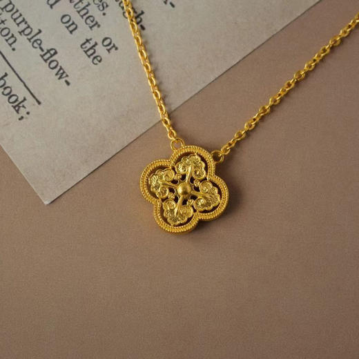 古法黄金点钻系列 四叶草满钻项链锁骨链 商品图1