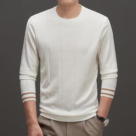 羊毛混纺秋冬季针织衫男式中年新款简约休闲圆领毛衣百搭潮流打底衫男