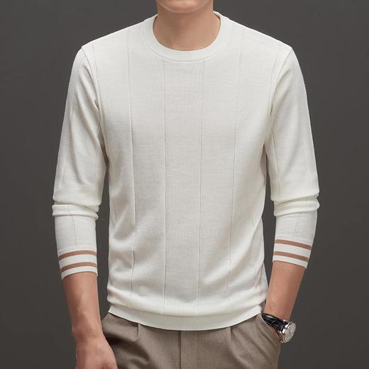 羊毛混纺秋冬季针织衫男式中年新款简约休闲圆领毛衣百搭潮流打底衫男 商品图0