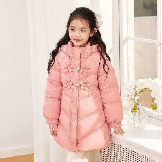 笛莎DESHA童装女童羽绒服2023冬季三防立体新款时尚长款羽绒服 商品图6