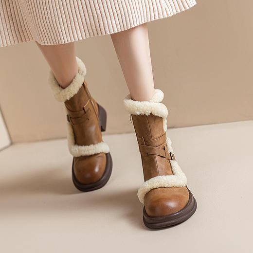 新款保暖，羊羔毛厚底牛仔靴XWJ-X180-19 商品图0