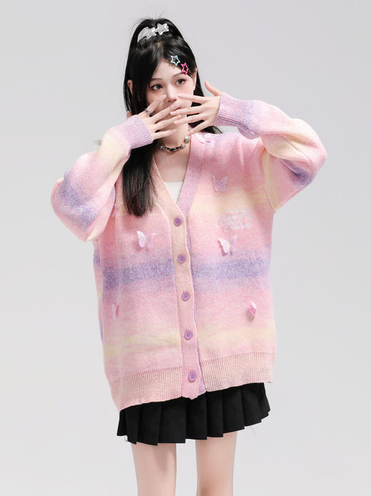 【服饰专场】潮牌ins蝴蝶设计感刺绣开衫V领毛衣外套男女宽松情侣百搭针织上衣 商品图3