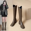 ZHR长筒靴女2023秋冬新款简约气质时尚洋气优雅复古及膝方头女靴 商品缩略图4