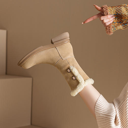 冬季保暖，羊羔毛厚底马丁靴XWJ-X180-20 商品图3