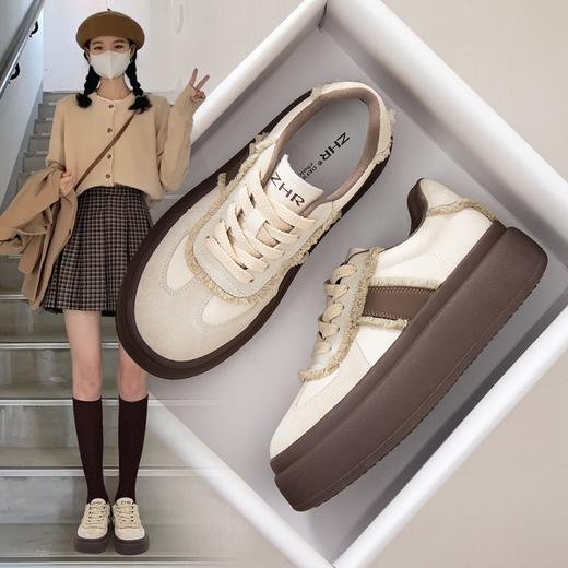 ZHR运动鞋女2023秋冬季新款平底百搭轻便跑步复古毛边厚底休闲鞋 商品图4