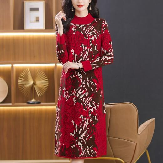冬季新款毛衣裙，宽松时尚提花半高领加厚过膝长裙针织连衣裙CC-103-7766 商品图2