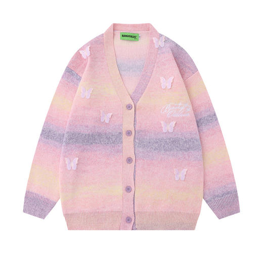 【服饰专场】潮牌ins蝴蝶设计感刺绣开衫V领毛衣外套男女宽松情侣百搭针织上衣 商品图1