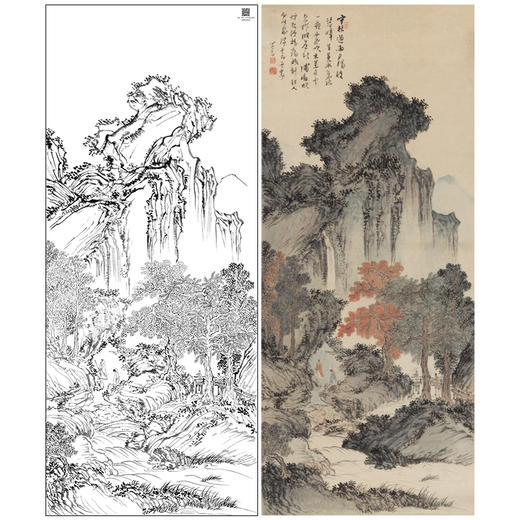 【大彩图】傅儒工笔画白描底稿《丛林遇雨图》临摹勾线高清打印稿A646 商品图0