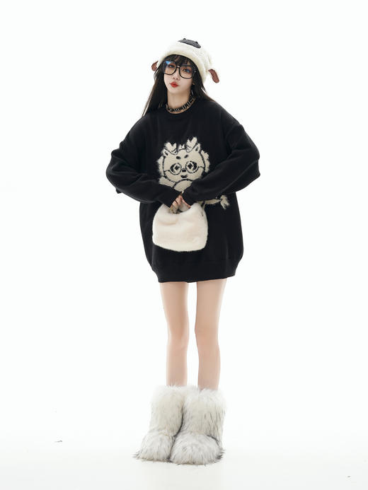 【服饰专场】秋冬新款实拍宽松美式国潮龙年提花圆领针织毛衣 商品图3