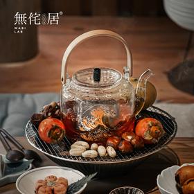 【围炉煮茶 | 时来运转围炉煮茶系列】高硼硅玻璃提梁壶，耐高温可蒸可煮，满足不同需求；电陶炉微晶面板耐高温防水防爆，智能无噪音三档调温，一炉多用不挑壶，还有赠网架和鹅卵石哦