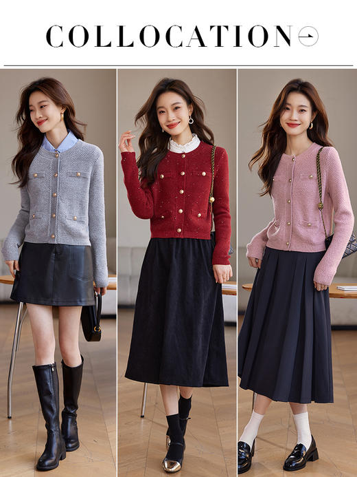 【年终特卖】熙世界小香风复古红色毛衣开衫秋冬圆领银丝针织外套 商品图3