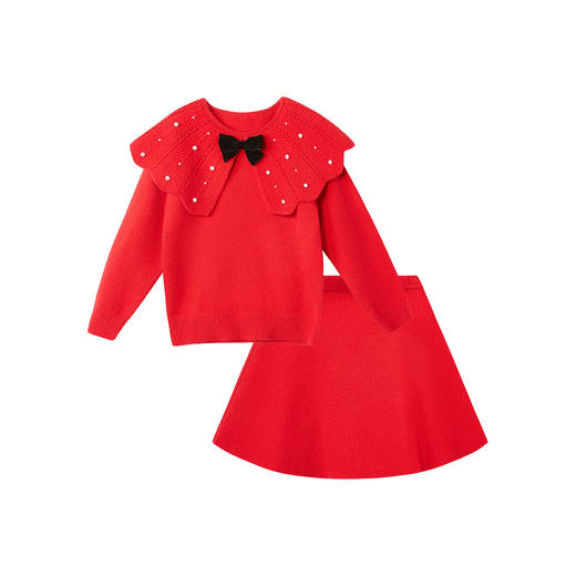 笛莎童装女童套装2023新款翻领针织半裙套装 商品图4