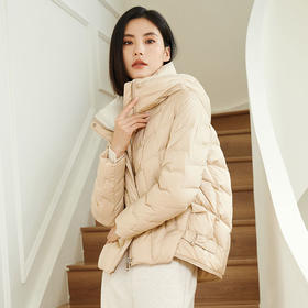 玳莎女装撞色领连帽白鸭绒羽绒服冬季时尚轻薄保暖短外套  DD41302