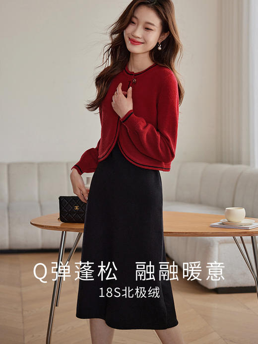 【专属特价】熙世界红色毛衣开衫女短外套新中式轻国风针织衫秋冬 商品图3