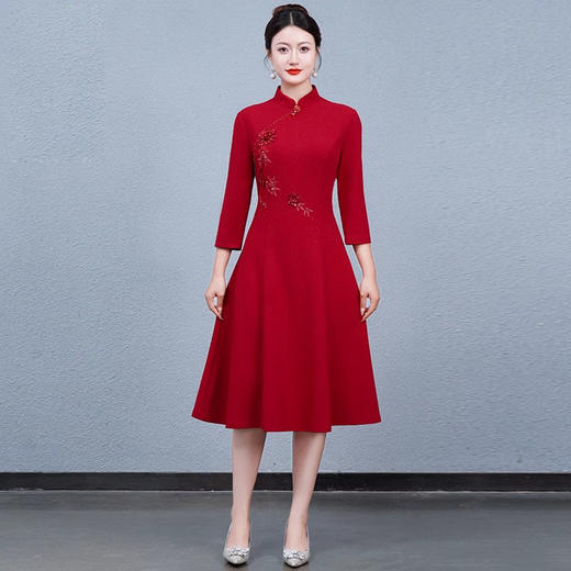 中国风改良旗袍连衣裙结婚礼服喜婆婆高贵红礼服QQX-23006 商品图2
