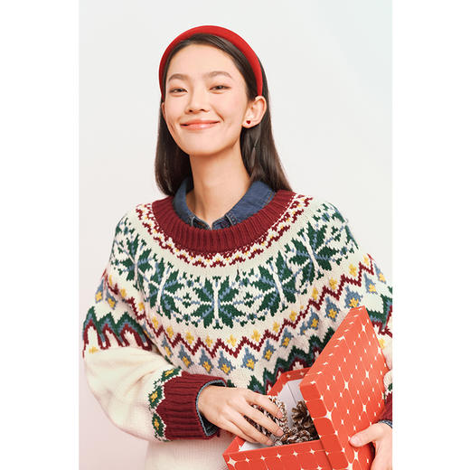 【严选】诗凡黎冬精致费尔岛提花图案圆领大廓形SEC131701 商品图3