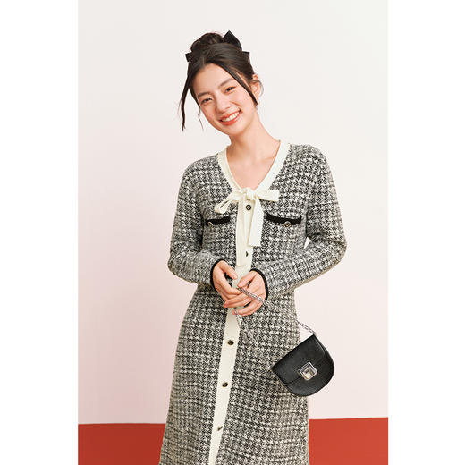 【严选】诗凡黎冬小香风精致金属扣装饰提花连衣裙SEC190911 商品图0