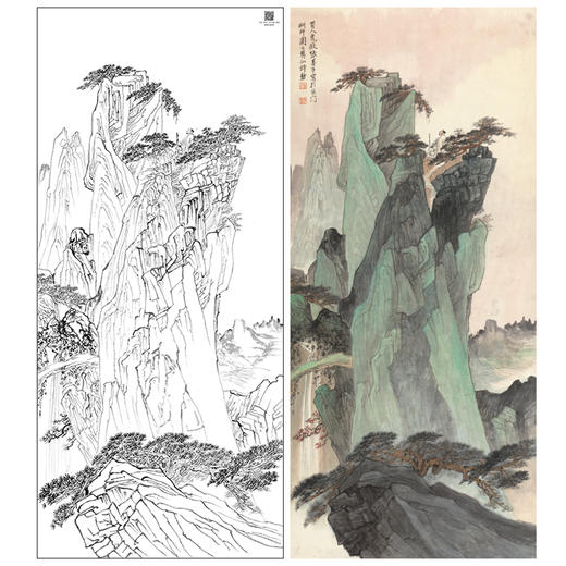 【大彩图】张善孖工笔画白描底稿《山水轴》临摹勾线高清打印稿A649 商品图0