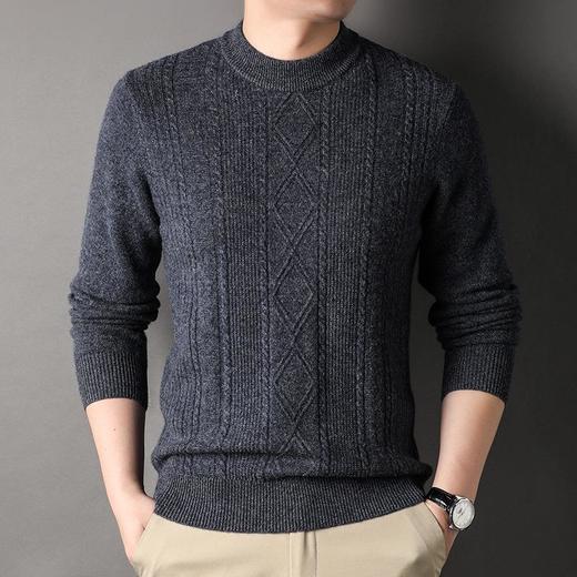 纯羊毛男士毛衣秋冬季新款加厚保暖条纹提花半高领打底衫毛衣 商品图2