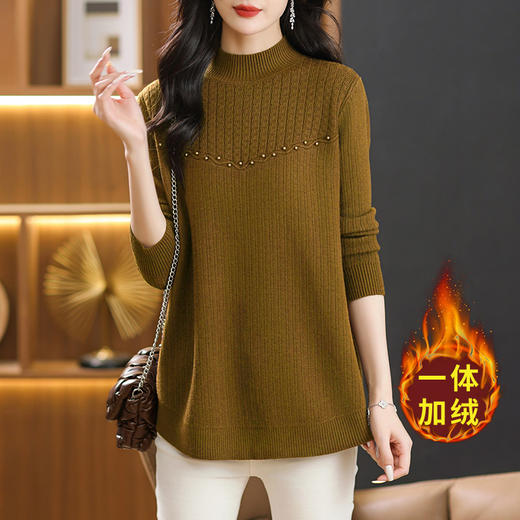 一体绒毛衣女中长款，内搭加绒加厚打底衫CC-38-526 商品图1