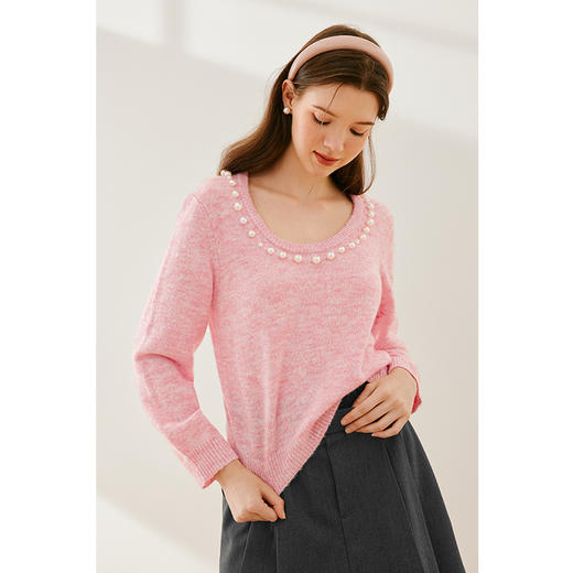 【严选】诗凡黎冬基础领口珍珠装饰针织衫SEC131521 商品图4