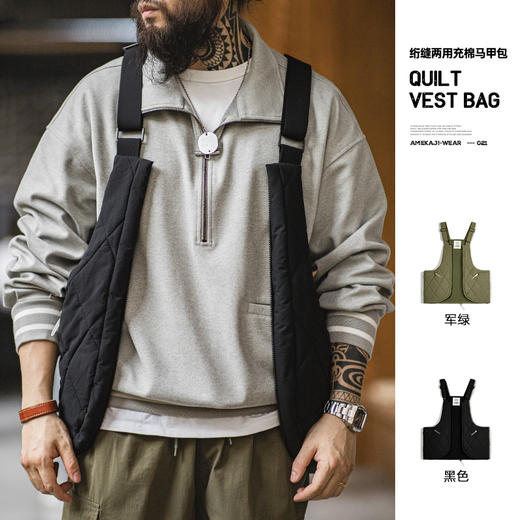 工装优选 山系户外绗缝多功能马甲大容量斜挎包加棉坎肩背心男秋冬 商品图0