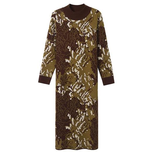 冬季新款毛衣裙，宽松时尚提花半高领加厚过膝长裙针织连衣裙CC-103-7766 商品图4