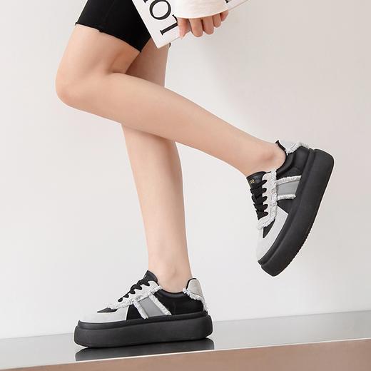 ZHR运动鞋女2023秋冬季新款平底百搭轻便跑步复古毛边厚底休闲鞋 商品图3