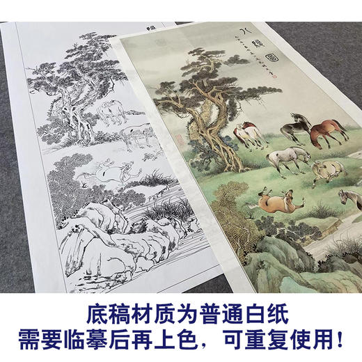 【大彩图】胡成荣工笔画白描底稿《八骏图》骏马临摹勾线高清打印稿A645 商品图3