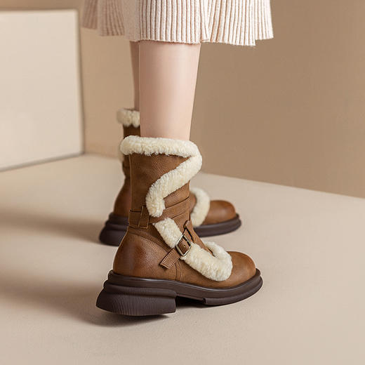 新款保暖，羊羔毛厚底牛仔靴XWJ-X180-19 商品图2